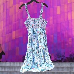 Ophelia Roe. Women’s plus-size Blue Floral Sleeveless Smocked Midi Dress❤️❤️2X